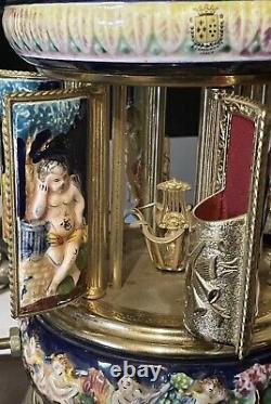 Reuge Lipstick Cigarette Carousel Music Box Italy Capodimonte Plays Edelweiss