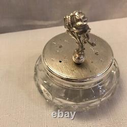 Reuge Made in West Germany Glass Crystal Trinket Music Box with Rose Vintage