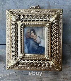 Reuge Madonna and Child Virgin Mary Hand Painted Music Box Frame, Silver C. 1890