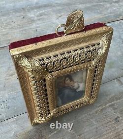 Reuge Madonna and Child Virgin Mary Hand Painted Music Box Frame, Silver C. 1890