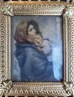 Reuge Madonna and Child Virgin Mary Hand Painted Music Box Frame, Silver C. 1890