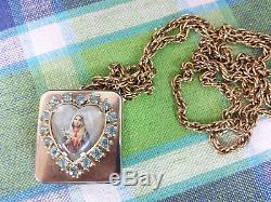 Reuge Miniature Mary mother of Jesus Music box Musical gold tone Pendant