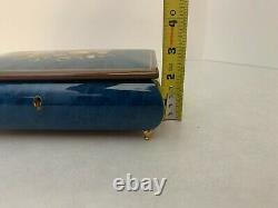 Reuge Music Box 18 Note Edelweiss Blue with Flower Inlay 8 1/2 Wide