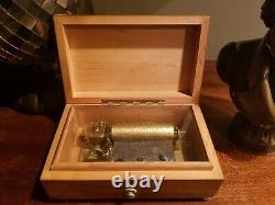 Reuge Music Box 50 Note 2 Song Burl Wood Swiss Antique great working condition