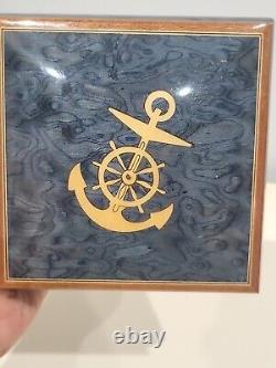 Reuge Music Box 6527 Anchors Aweigh Swiss Movement Cobalt Blue Works