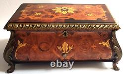 Reuge Music Box 72 Note 3 Tunes Luxury Wood Bronze 9.5x6.5 Beethoven 5, 9, Clai