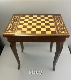 Reuge Music Box Chess Table VTG Inlaid Wood, Decorative, Italy Made WORKING