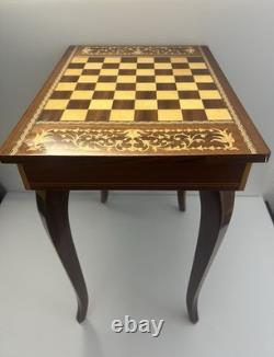 Reuge Music Box Chess Table VTG Inlaid Wood, Decorative, Italy Made WORKING