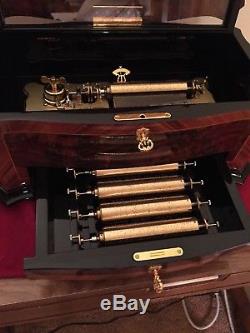 Reuge Music Box Dolce Vita 5 Interchangeable Cylinders 72 Note Burl Walnut Inlay