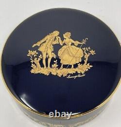 Reuge Music Box Limoge Swiss Courting Couple Blue Gold Leaf Blumenwalzer 5420