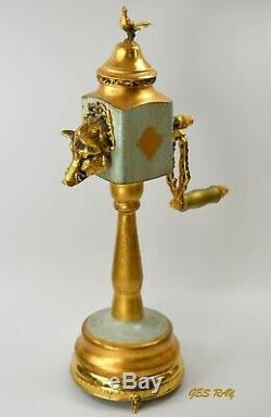 Reuge Music Box Musical Pepper Mill Grinder Brass Boars Head and Pheasan Vintage