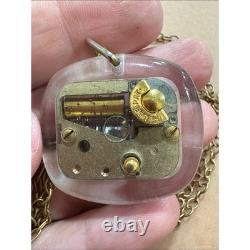 Reuge Music Box Necklace Mens OS Gold Good Vintage Visible Mechanism Swiss Made