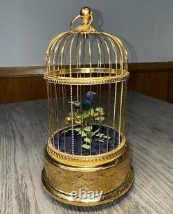 Reuge Music Box Singing Bird Blue Bird Birdcage Interior Swiss-Made Antique