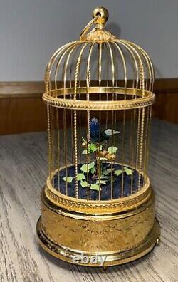Reuge Music Box Singing Bird Blue Bird Birdcage Interior Swiss-Made Antique
