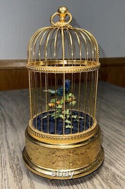 Reuge Music Box Singing Bird Blue Bird Birdcage Interior Swiss-Made Antique