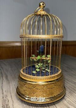 Reuge Music Box Singing Bird Blue Bird Birdcage Interior Swiss-Made Antique