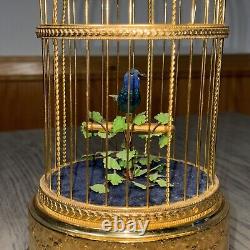 Reuge Music Box Singing Bird Blue Bird Birdcage Interior Swiss-Made Antique
