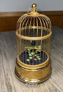 Reuge Music Box Singing Bird Blue Bird Birdcage Interior Swiss-Made Antique