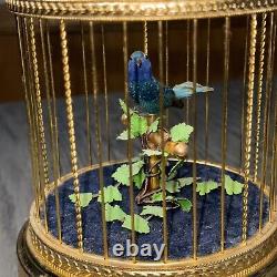 Reuge Music Box Singing Bird Blue Bird Birdcage Interior Swiss-Made Antique