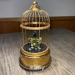 Reuge Music Box Singing Bird Blue Bird Birdcage Interior Swiss-Made Antique