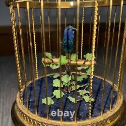 Reuge Music Box Singing Bird Blue Bird Birdcage Interior Swiss-Made Antique