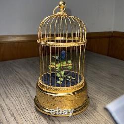Reuge Music Box Singing Bird Blue Bird Birdcage Interior Swiss-Made Antique
