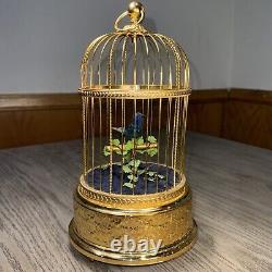 Reuge Music Box Singing Bird Blue Bird Birdcage Interior Swiss-Made Antique