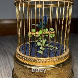Reuge Music Box Singing Bird Blue Bird Birdcage Interior Swiss-Made Antique
