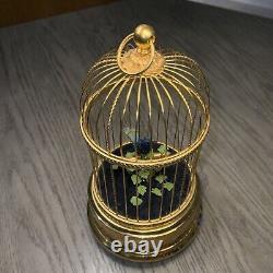 Reuge Music Box Singing Bird Blue Bird Birdcage Interior Swiss-Made Antique