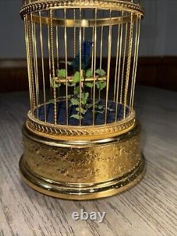 Reuge Music Box Singing Bird Blue Bird Birdcage Interior Swiss-Made Antique