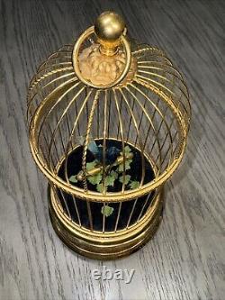 Reuge Music Box Singing Bird Blue Bird Birdcage Interior Swiss-Made Antique