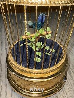 Reuge Music Box Singing Bird Blue Bird Birdcage Interior Swiss-Made Antique
