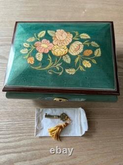 Reuge Music Box Wooden Jewelry Box Key Vintage Floral Switzerland Style