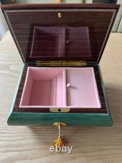 Reuge Music Box Wooden Jewelry Box Key Vintage Floral Switzerland Style