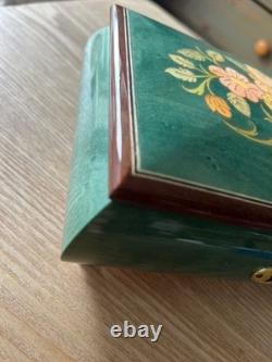 Reuge Music Box Wooden Jewelry Box Key Vintage Floral Switzerland Style