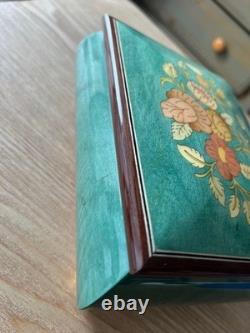 Reuge Music Box Wooden Jewelry Box Key Vintage Floral Switzerland Style
