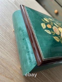 Reuge Music Box Wooden Jewelry Box Key Vintage Floral Switzerland Style