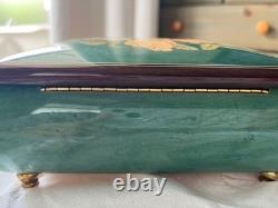Reuge Music Box Wooden Jewelry Box Key Vintage Floral Switzerland Style