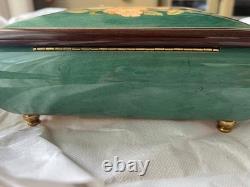 Reuge Music Box Wooden Jewelry Box Key Vintage Floral Switzerland Style