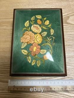 Reuge Music Box Wooden Jewelry Box Key Vintage Floral Switzerland Style