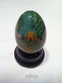 Reuge Music Hand Painted Musical Box/Egg Giselle On Wooden Rotaiting Base