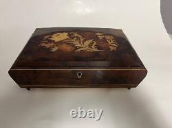 Reuge Music box with inlaid wood mirror music plays made in Switzerland