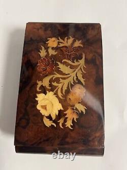 Reuge Music box with inlaid wood mirror music plays made in Switzerland