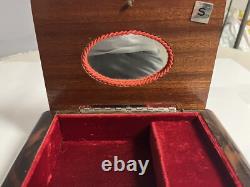 Reuge Music box with inlaid wood mirror music plays made in Switzerland