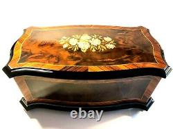 Reuge Musical Jewelry Box Burl Walnut Inlaid/Mosaic Mother-of-Pearl 50 Note