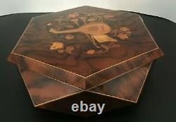 Reuge Octagon Music Box Mandolin Inlay'Made in Italy Plays Menuet by Mozart