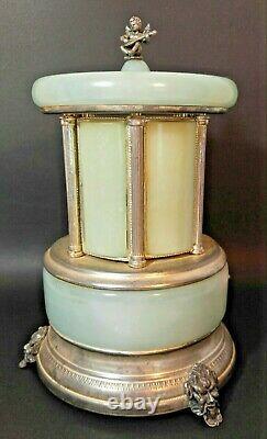 Reuge Persian Green Onyx Lipstick or Cigarette Carousel Music Box Vintage WORKS