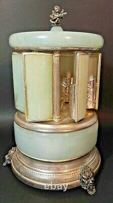 Reuge Persian Green Onyx Lipstick or Cigarette Carousel Music Box Vintage WORKS