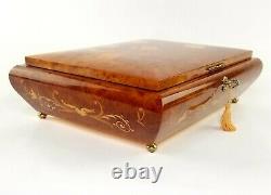 Reuge SWAN LAKE Hand Inlaid Wooden Music Jewelry Box with Key