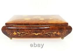 Reuge SWAN LAKE Hand Inlaid Wooden Music Jewelry Box with Key